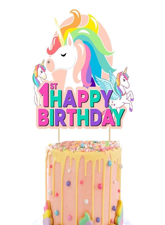 Zyozique Unicorn 1st Birthday Cake Topper Decorations for Girls Rainbow Colour and Unicorn 1st Birthday Cake Decor Party Supplies Unicorn Theme 1st Birthday Cake Backdrop Photo Sign - Image 1